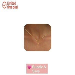 14K Gold Plated Cross Pendant Necklace, Adjustable Chain, Hypoallergenic